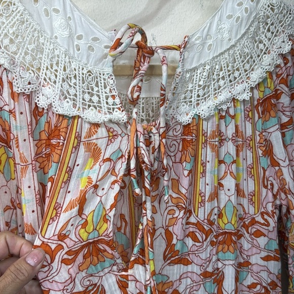 (R3) Anthropologie Florence Floral midi dress Lace collar and embroidered lace - Picture 7 of 14